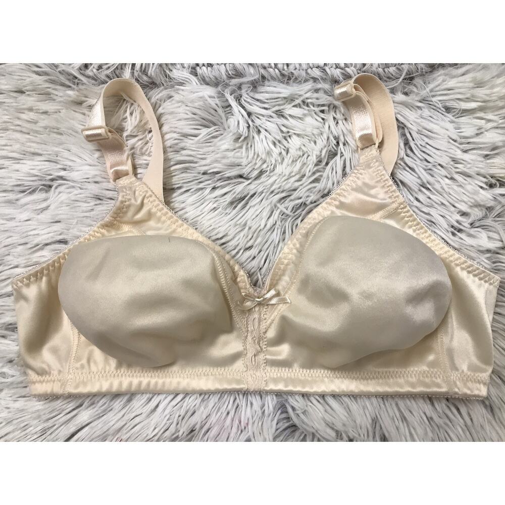 Women Bali Bra 36C 3820 Lace Up Unlined Unpadded Beige Wireless Double Support